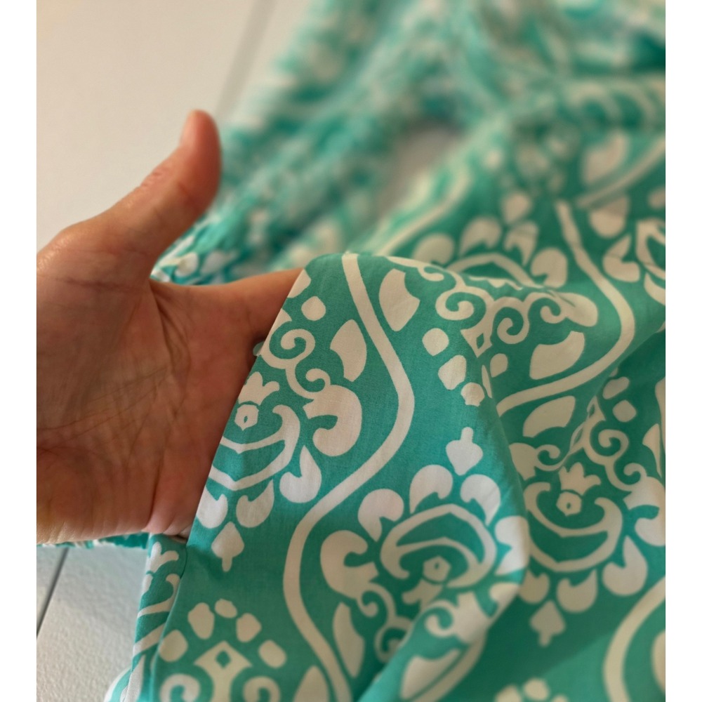 Crown & Ivy Dress Womens 10P Turquoise White Damask Cotton 3/4 Sleeve Pockets - Picture 8 of 13